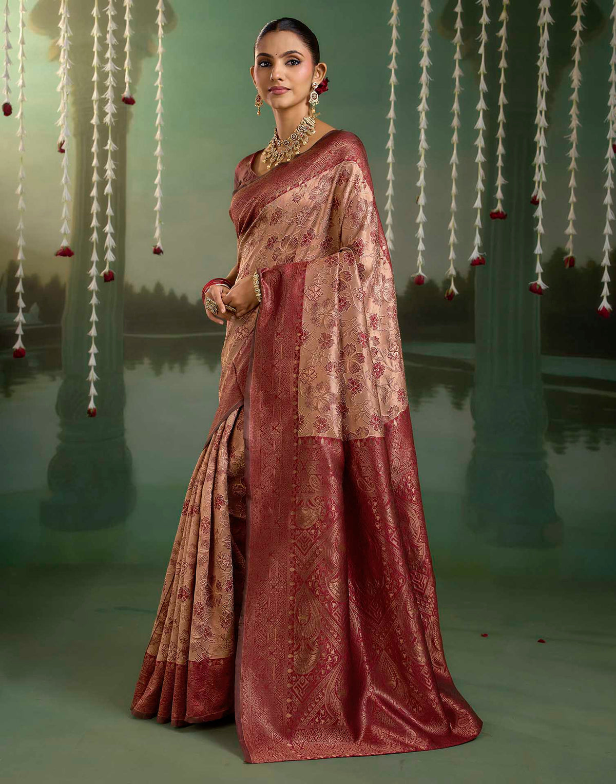 Dusty Peach Silk Woven Banarasi Saree