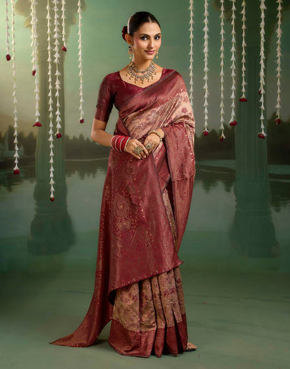 Dusty Peach Silk Woven Banarasi Saree