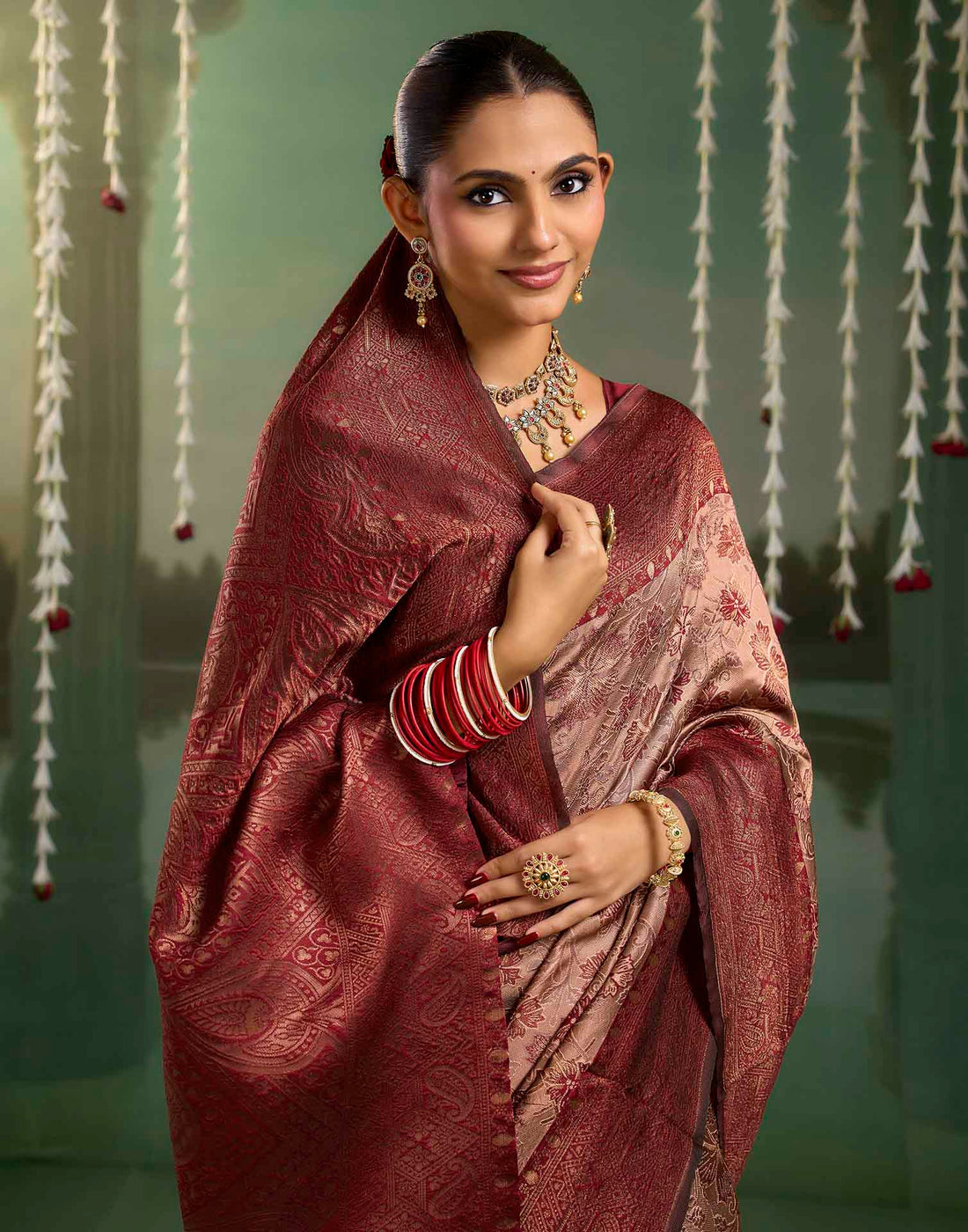 Dusty Peach Silk Woven Banarasi Saree