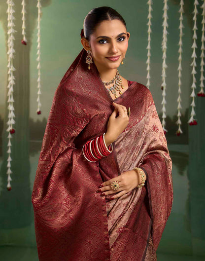 Dusty Peach Silk Woven Banarasi Saree