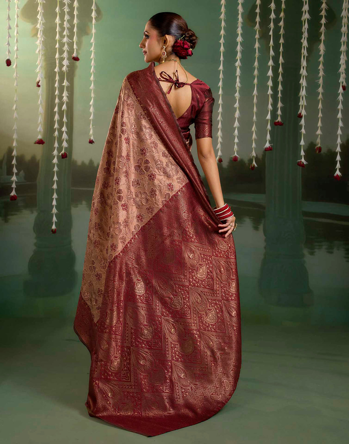 Dusty Peach Silk Woven Banarasi Saree