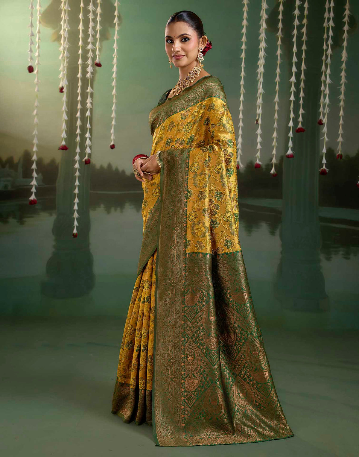 Turmeric Yellow Silk Woven Banarasi Saree