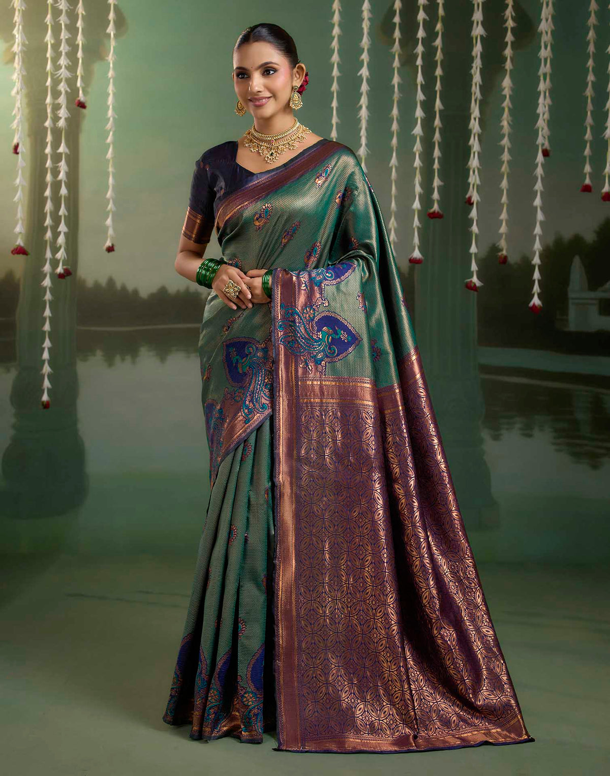 Grey Silk Woven Banarasi Saree