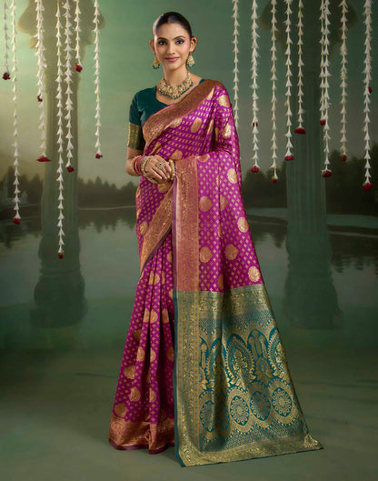 Magenta Silk Woven Banarasi Saree