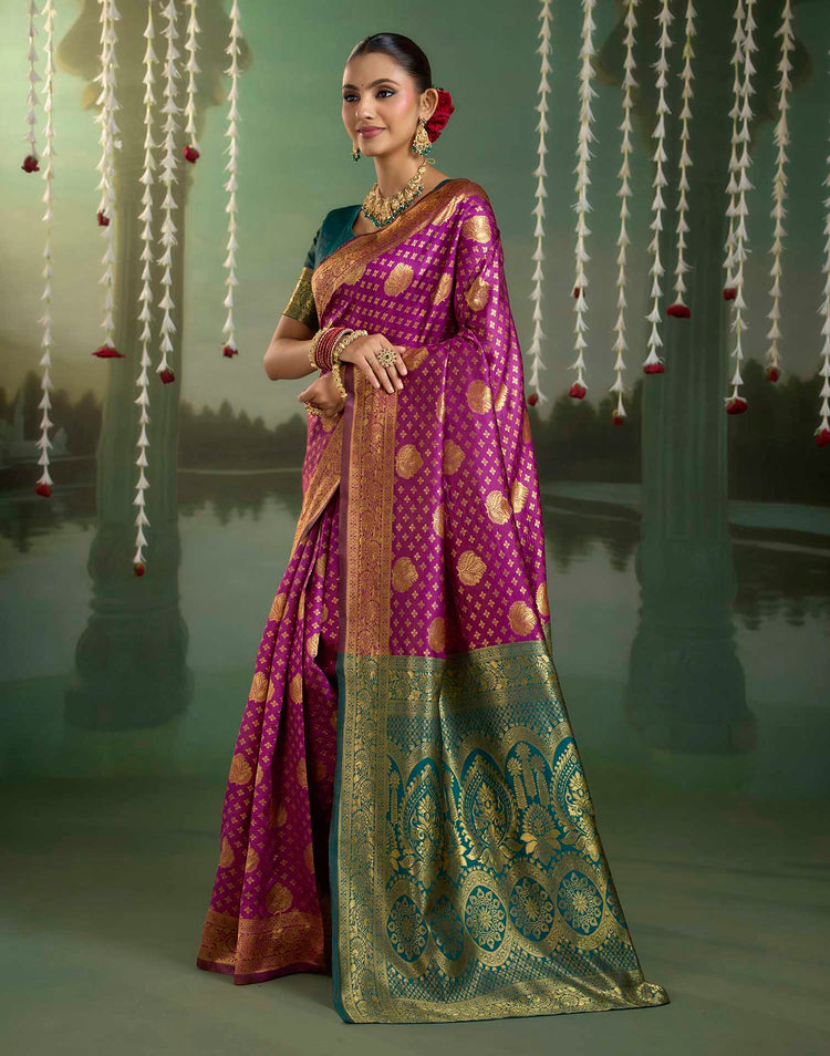 Magenta Silk Woven Banarasi Saree