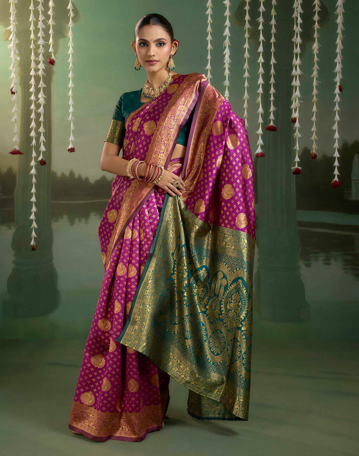 Magenta Silk Woven Banarasi Saree