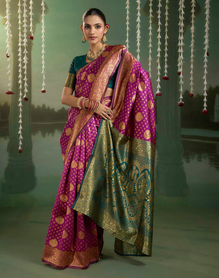Magenta Silk Woven Banarasi Saree