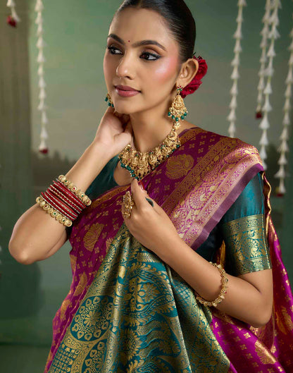 Magenta Silk Woven Banarasi Saree