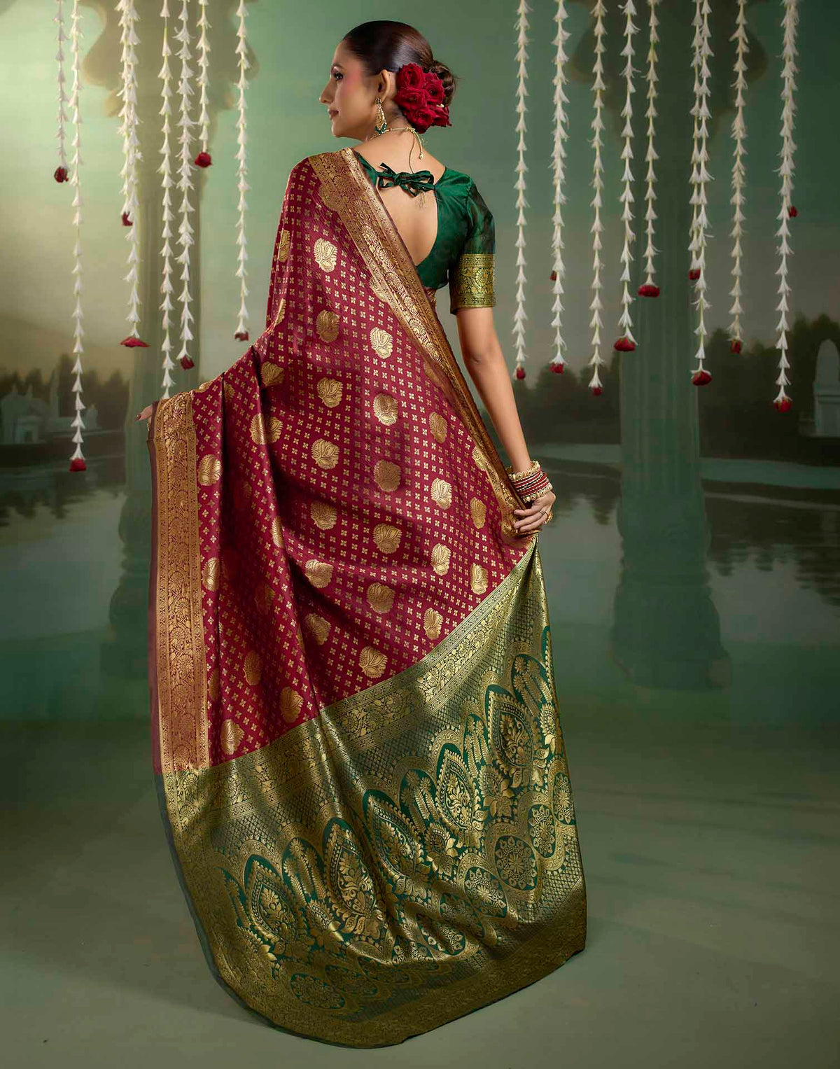 Maroon Silk Woven Banarasi Saree