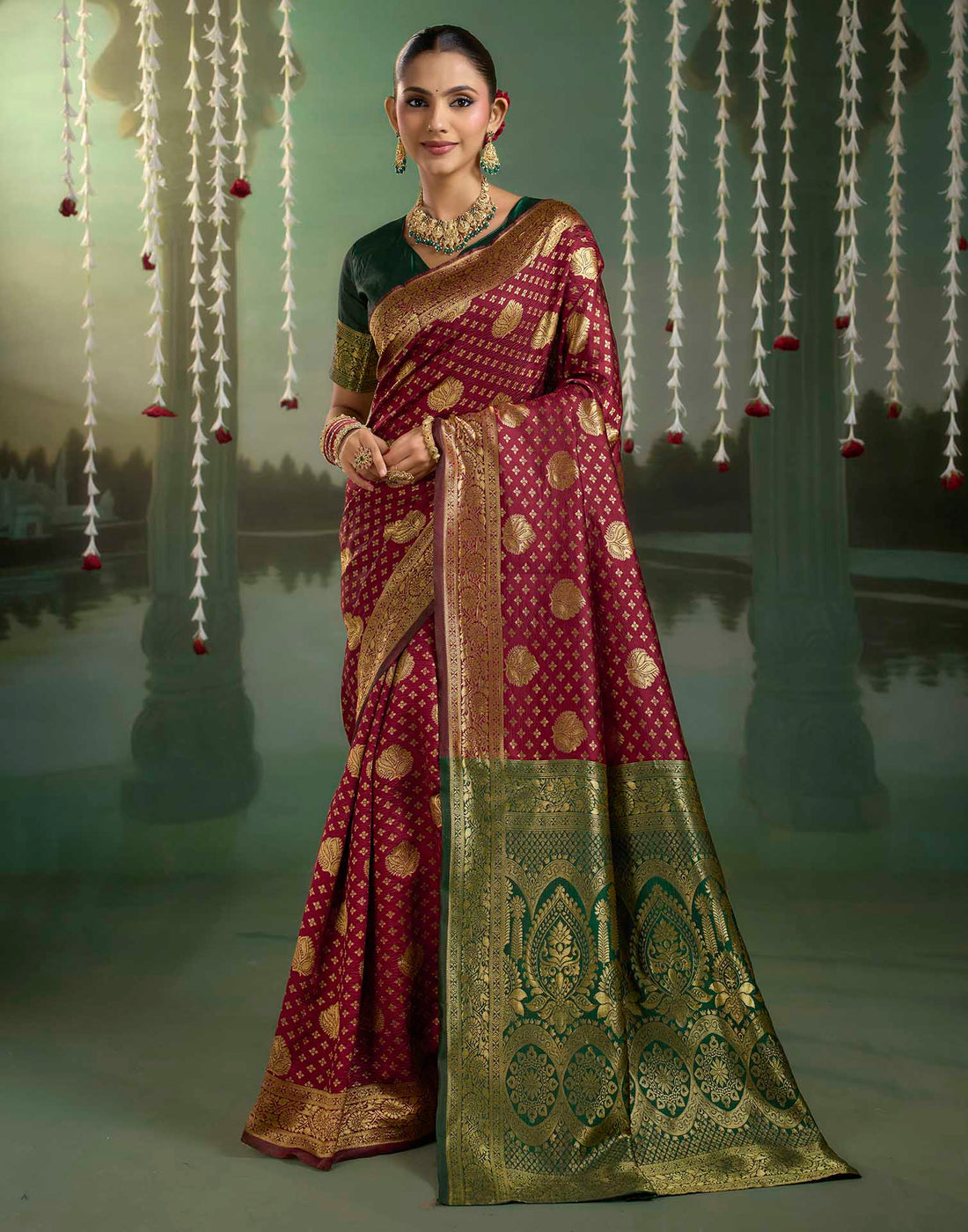 Maroon Silk Woven Banarasi Saree