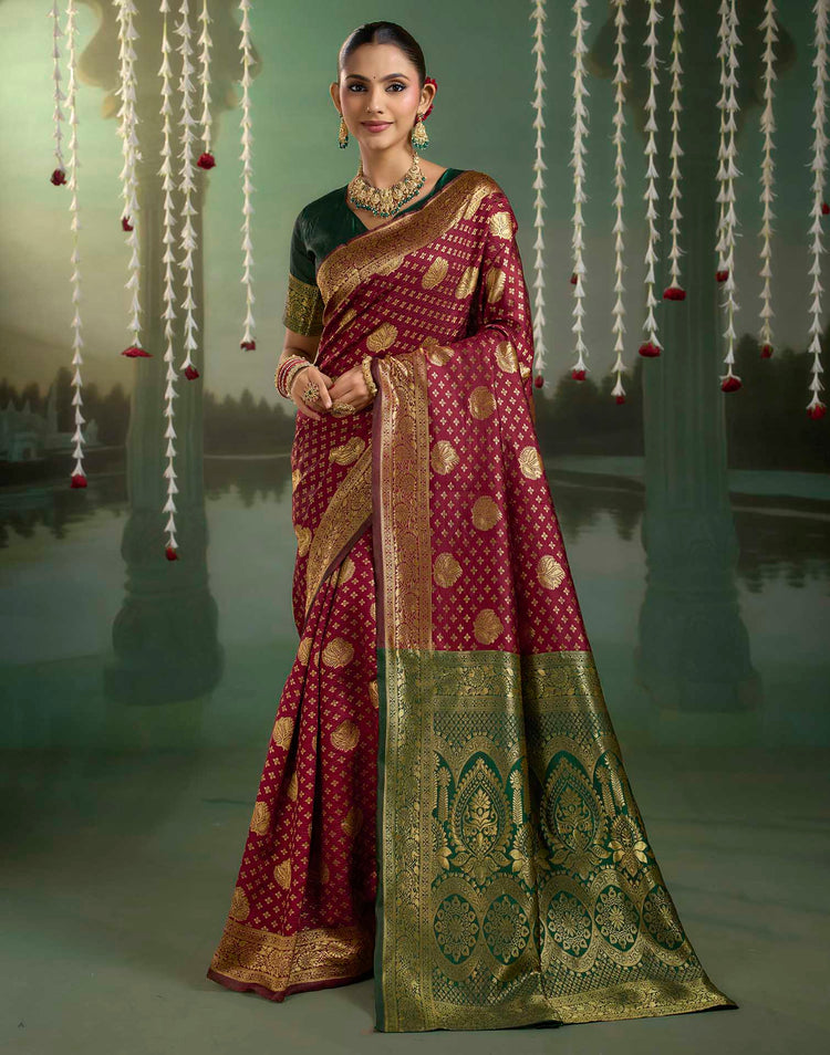 Maroon Silk Woven Banarasi Saree