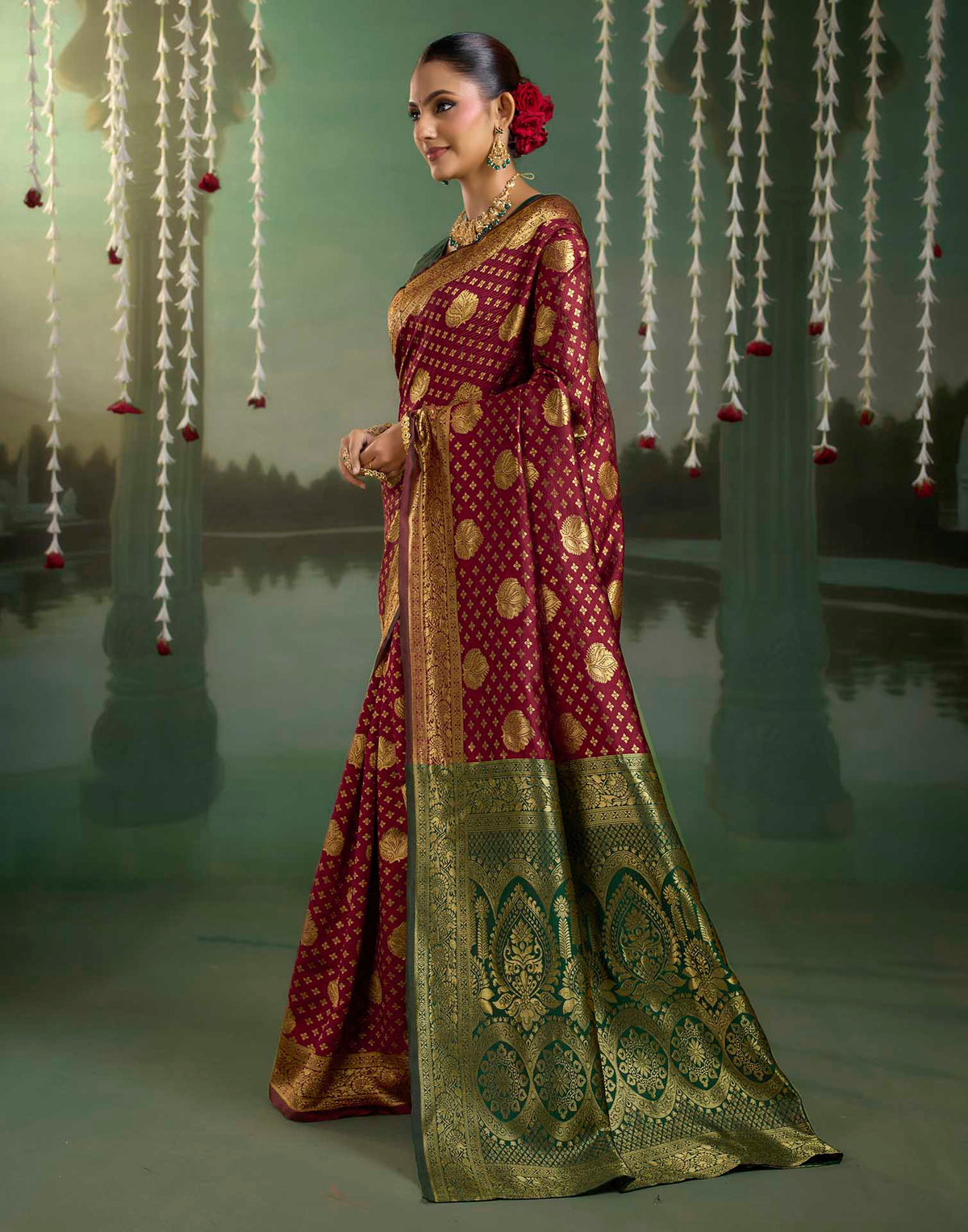 Maroon Silk Woven Banarasi Saree