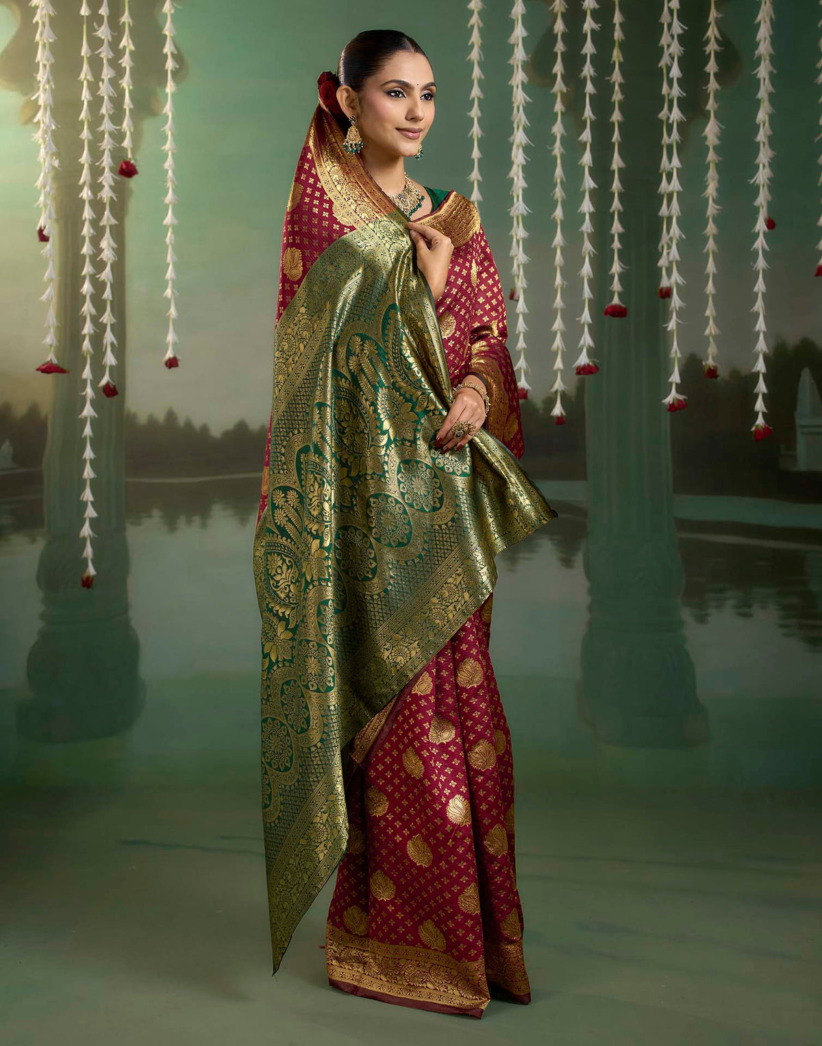Maroon Silk Woven Banarasi Saree