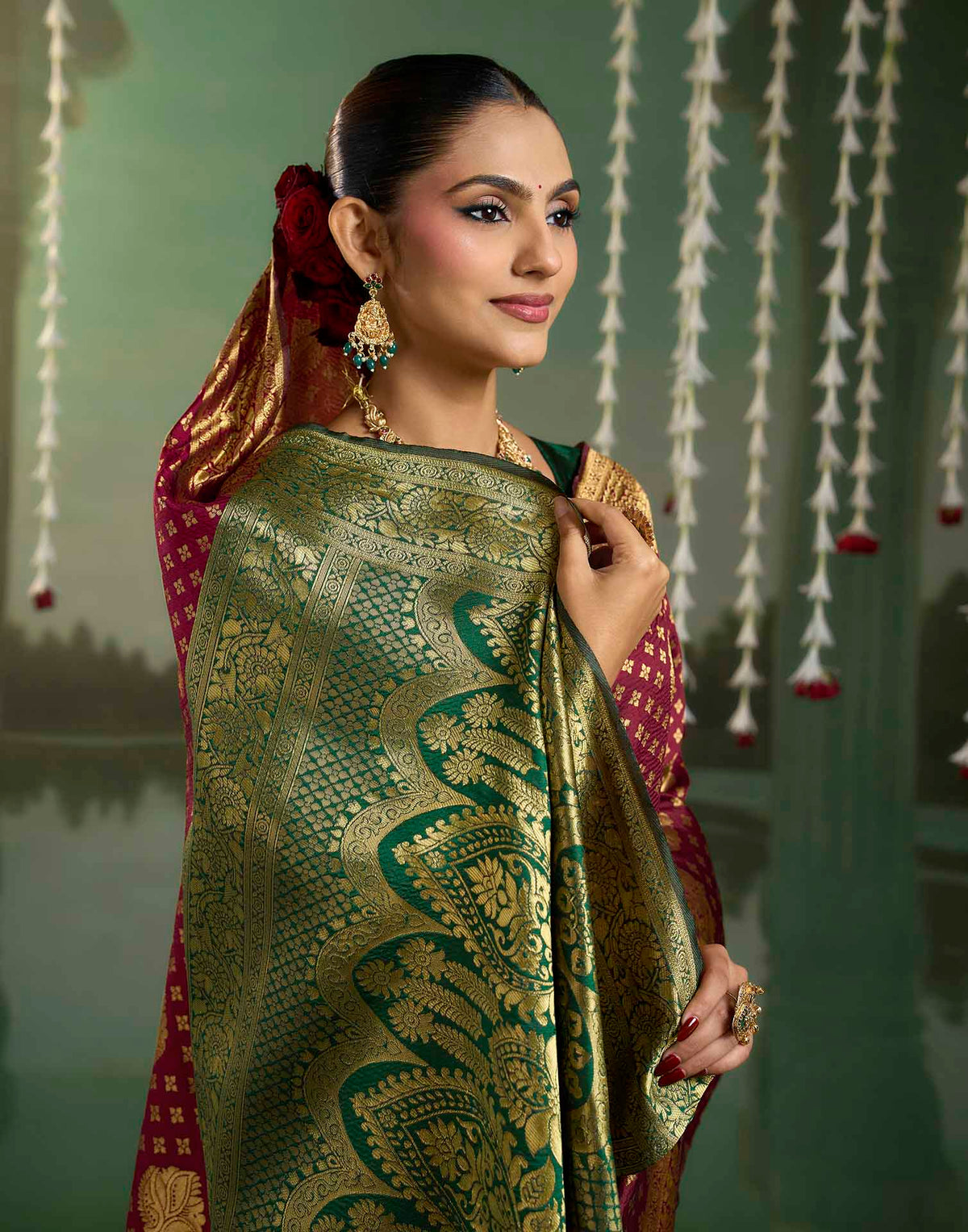 Maroon Silk Woven Banarasi Saree