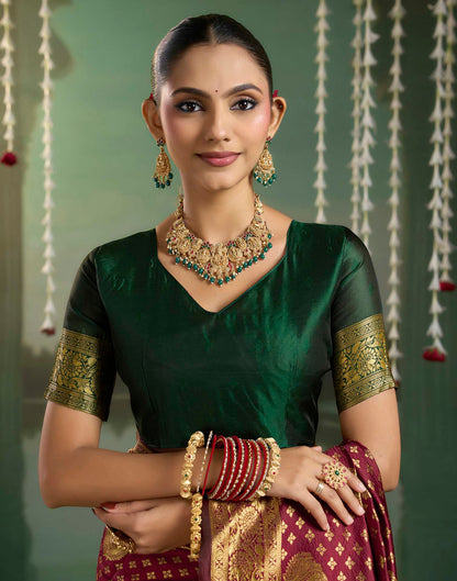 Maroon Silk Woven Banarasi Saree