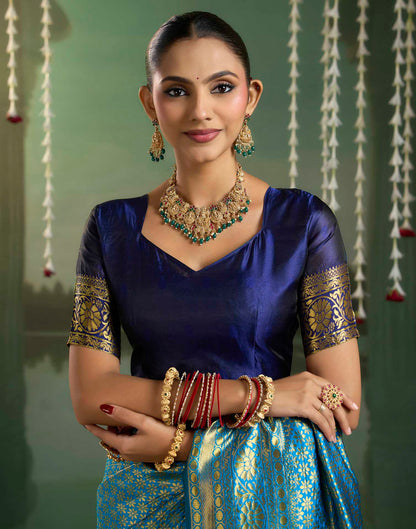 Sky Blue Silk Woven Banarasi Saree