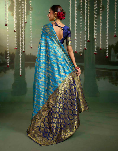 Sky Blue Silk Woven Banarasi Saree