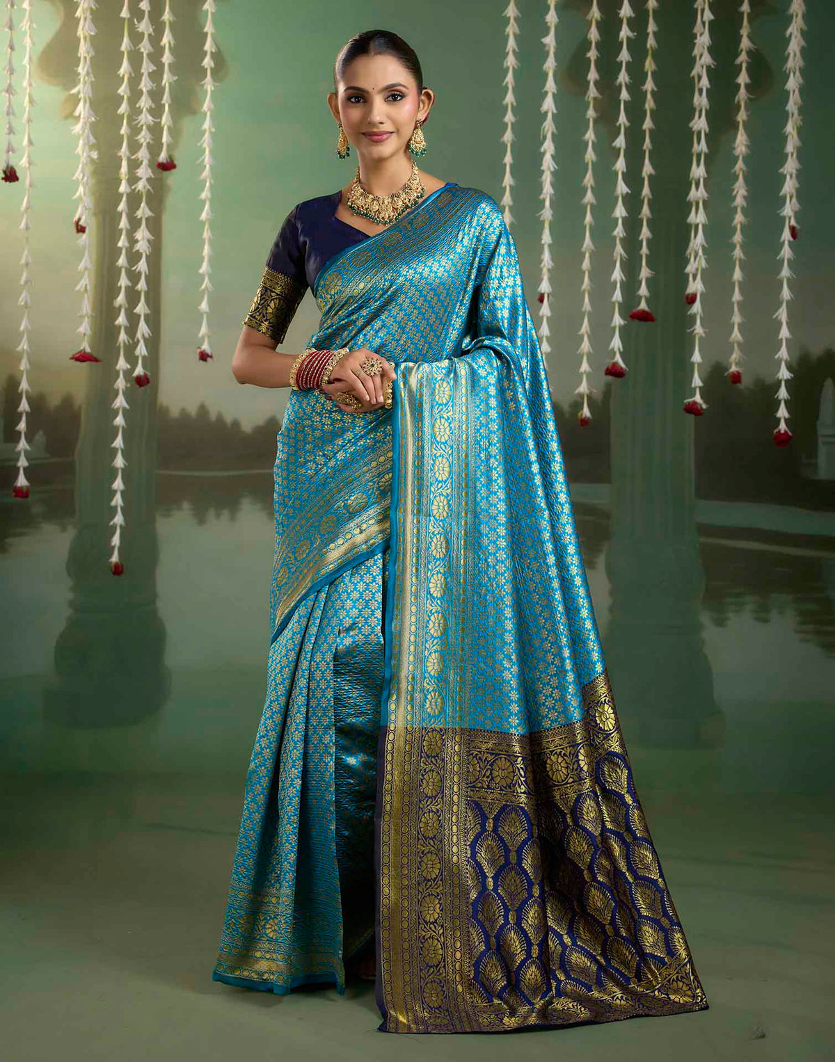 Sky Blue Silk Woven Banarasi Saree