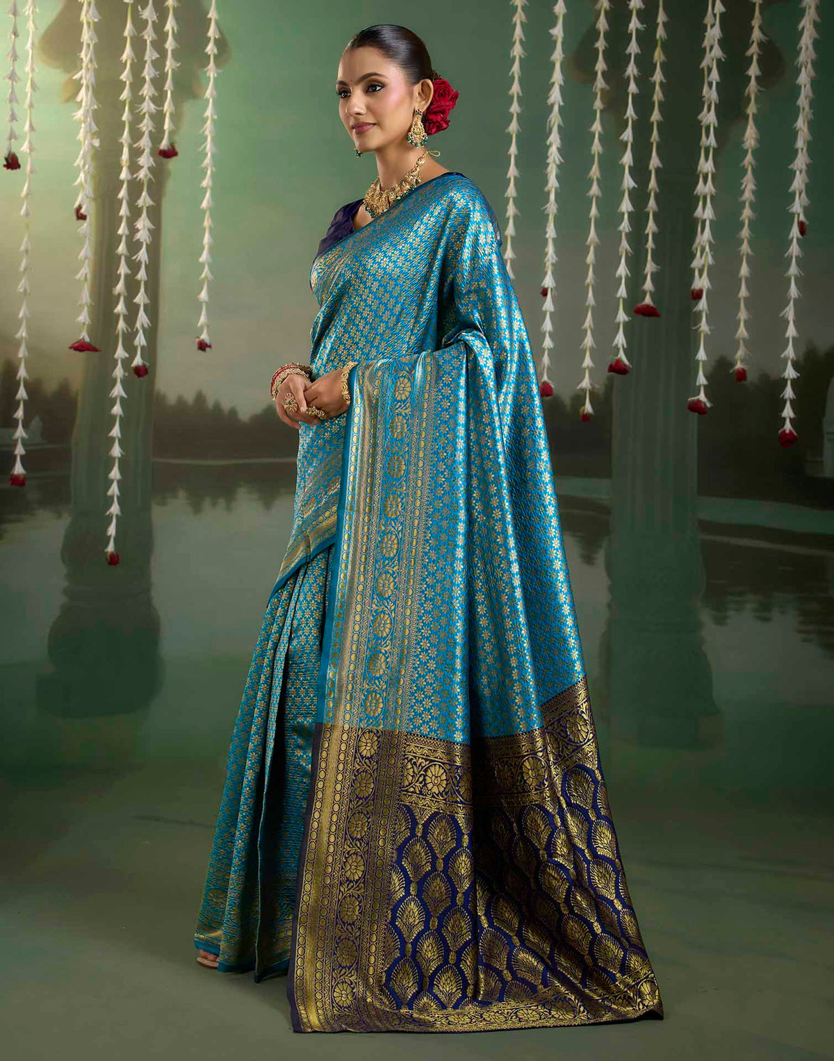 Sky Blue Silk Woven Banarasi Saree
