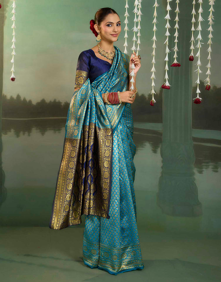 Sky Blue Silk Woven Banarasi Saree