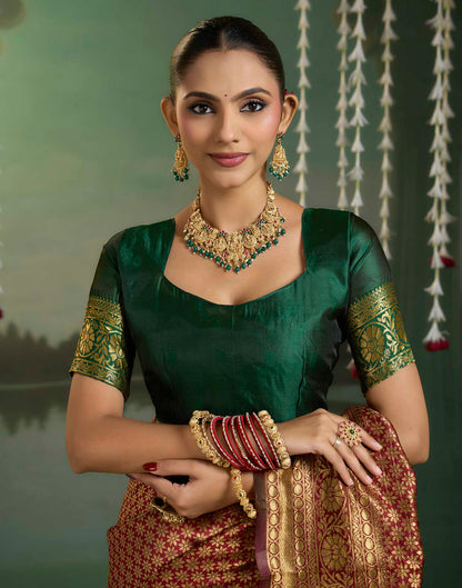 Maroon Silk Woven Banarasi Saree