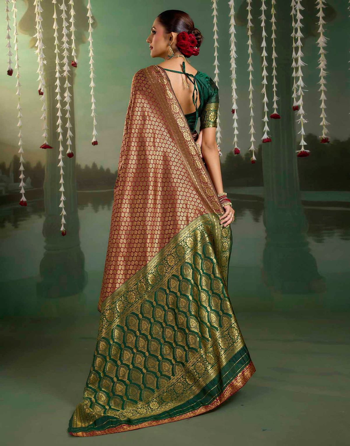 Maroon Silk Woven Banarasi Saree
