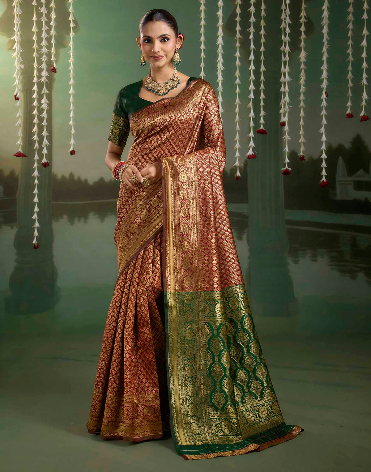 Maroon Silk Woven Banarasi Saree