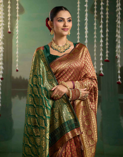 Maroon Silk Woven Banarasi Saree