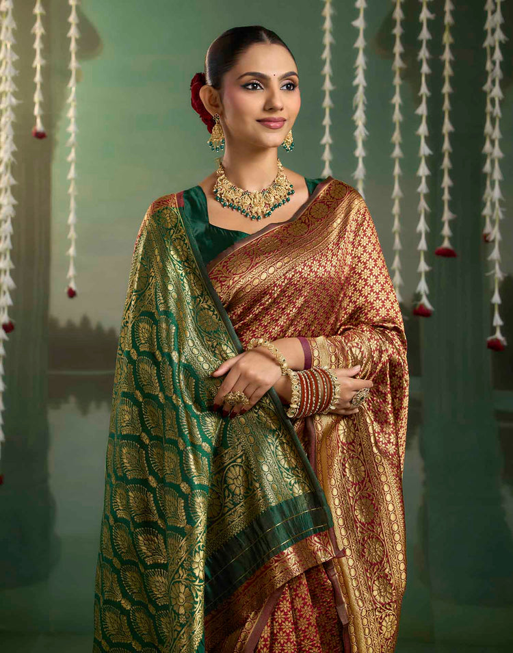Maroon Silk Woven Banarasi Saree
