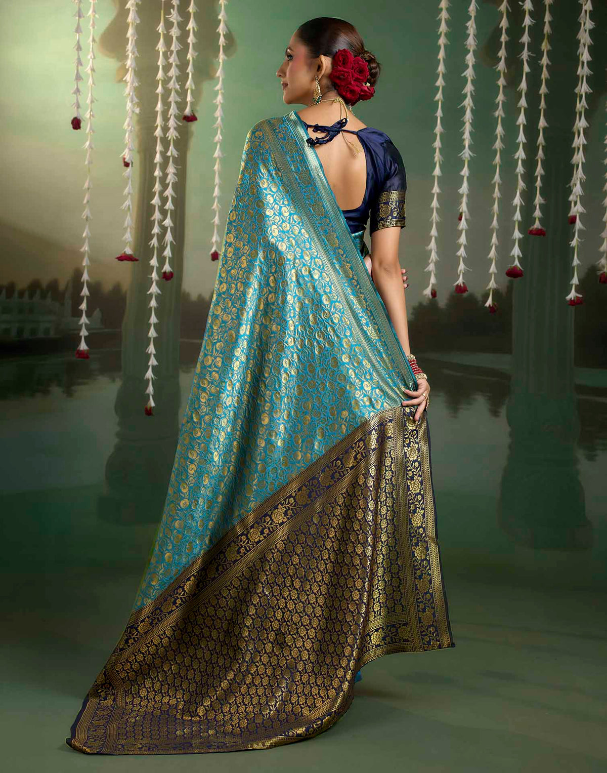 Sky Blue Silk Woven Banarasi Saree