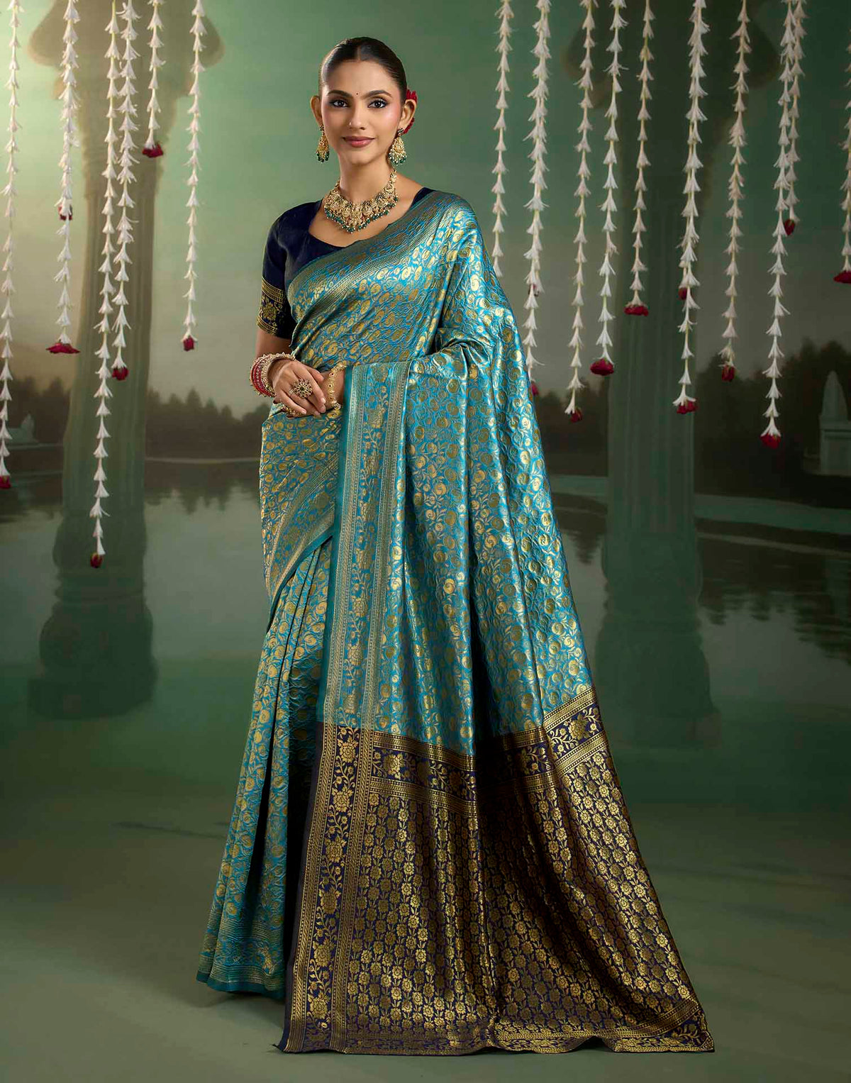 Sky Blue Silk Woven Banarasi Saree
