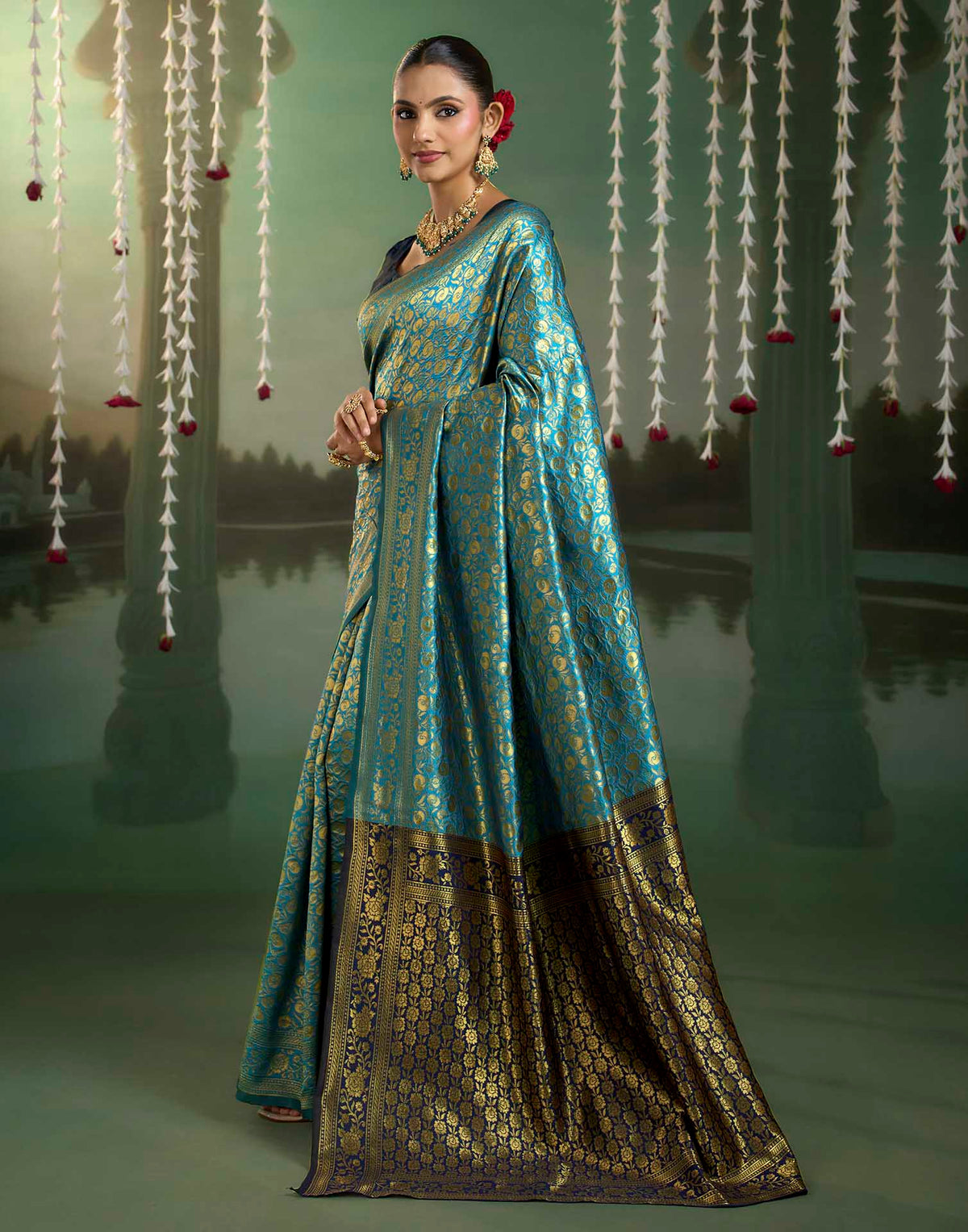 Sky Blue Silk Woven Banarasi Saree