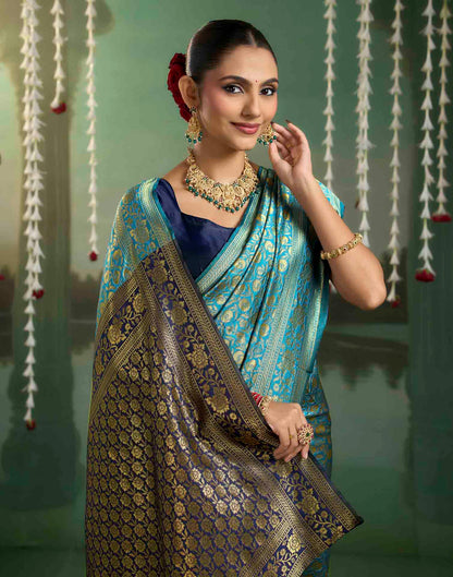 Sky Blue Silk Woven Banarasi Saree