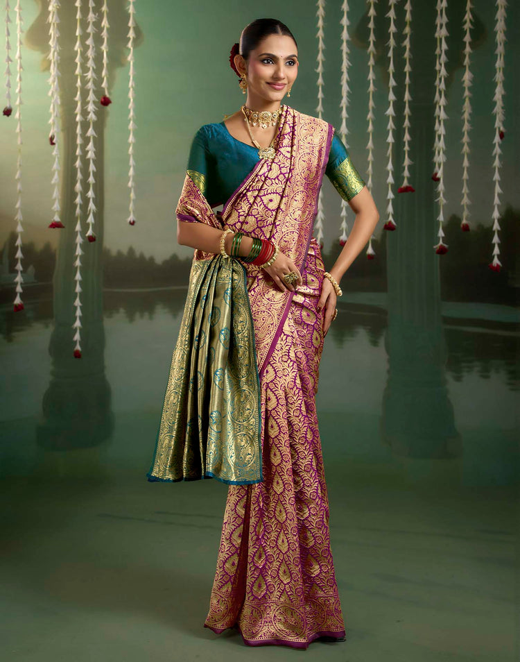 Purple Silk Woven Banarasi Saree
