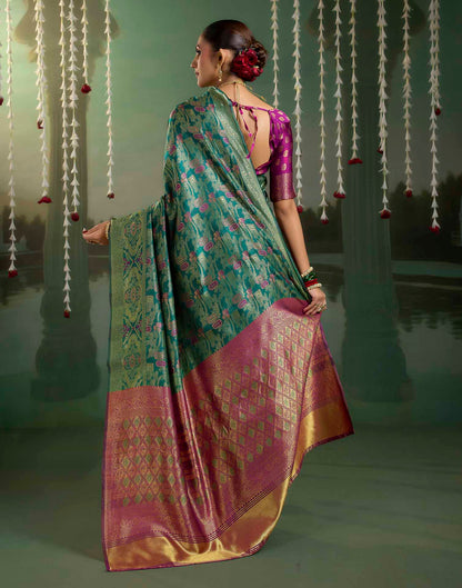 Turquoise Silk Woven Banarasi Saree