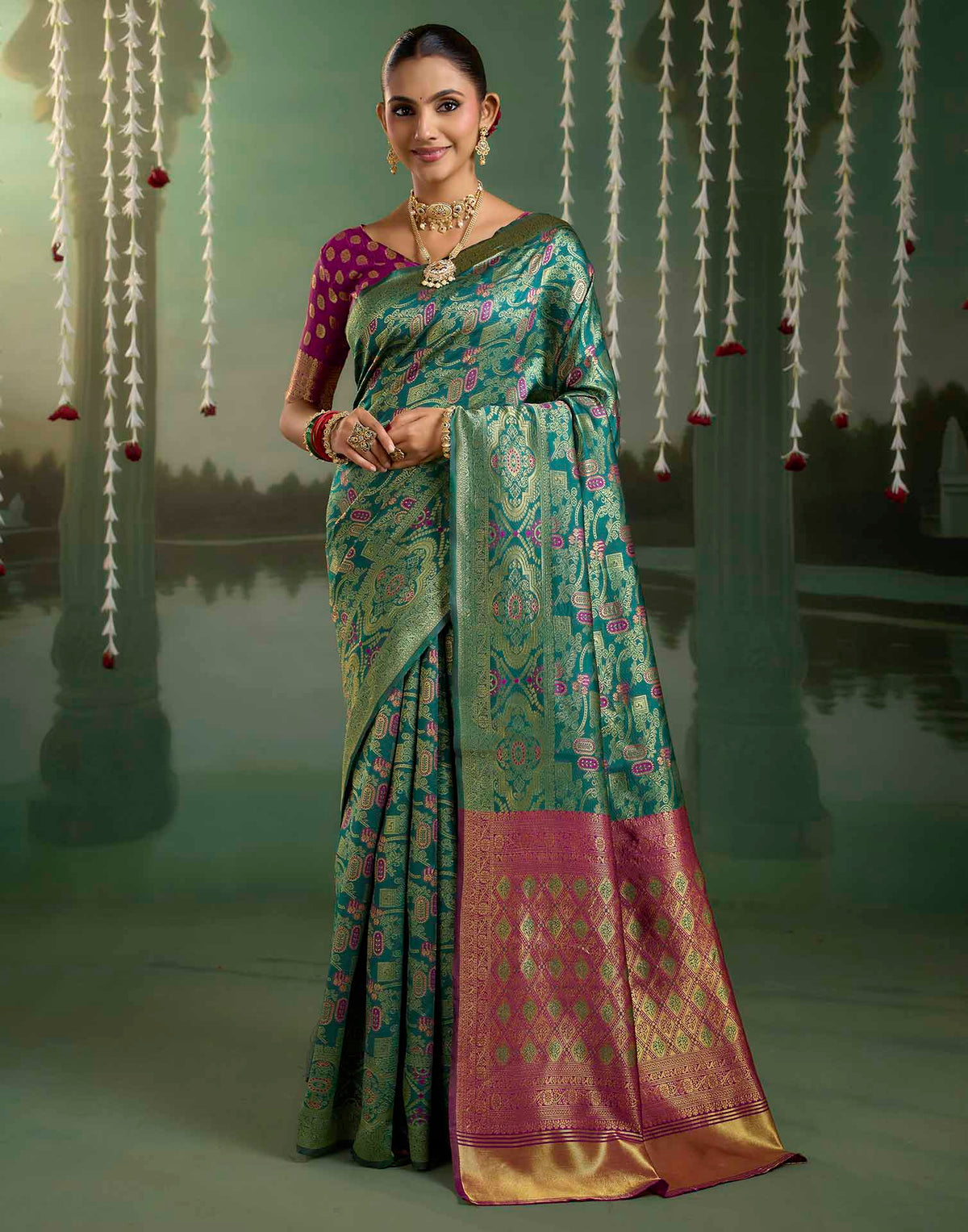 Turquoise Silk Woven Banarasi Saree