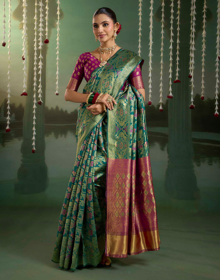 Turquoise Silk Woven Banarasi Saree