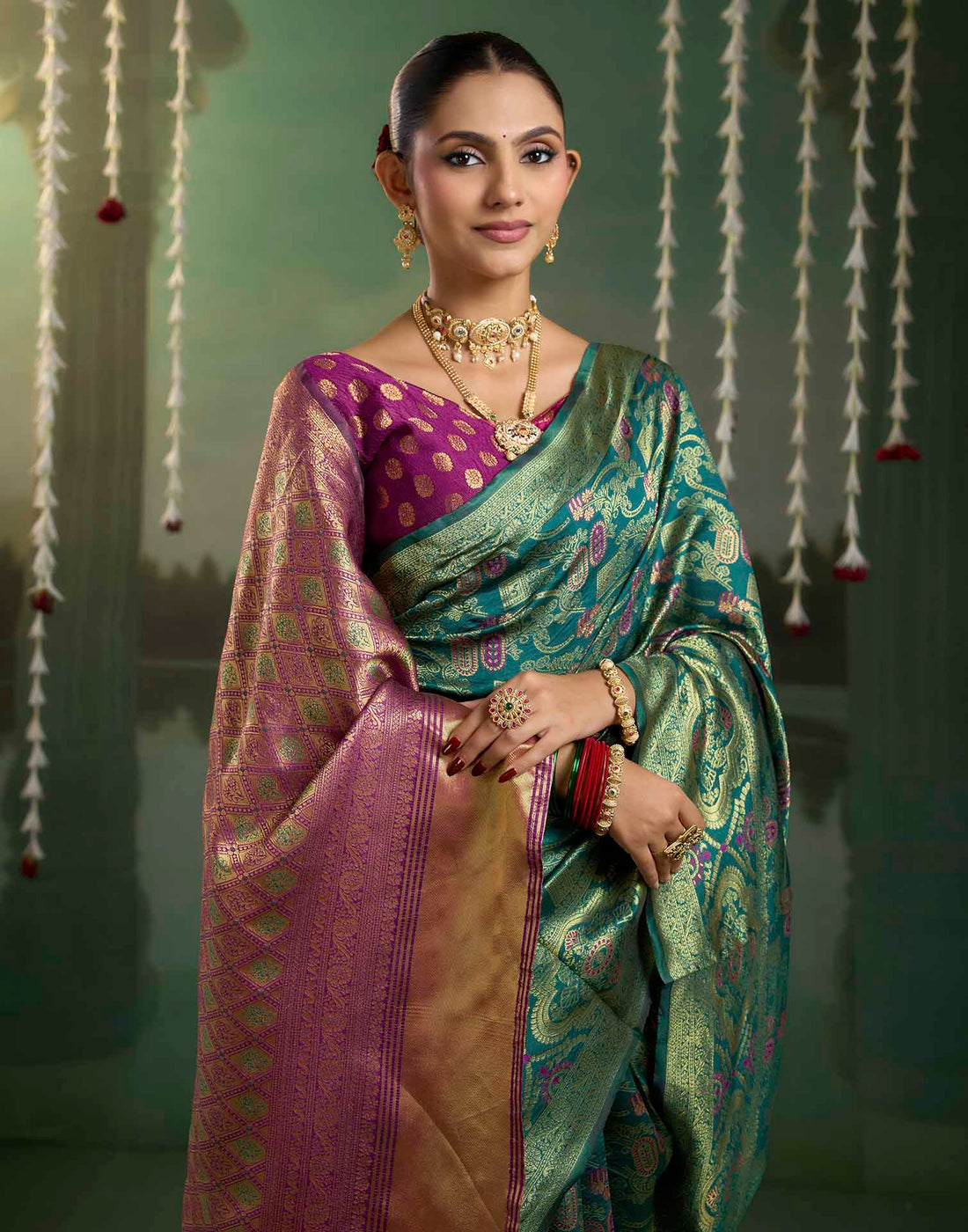 Turquoise Silk Woven Banarasi Saree
