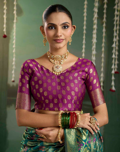 Turquoise Silk Woven Banarasi Saree
