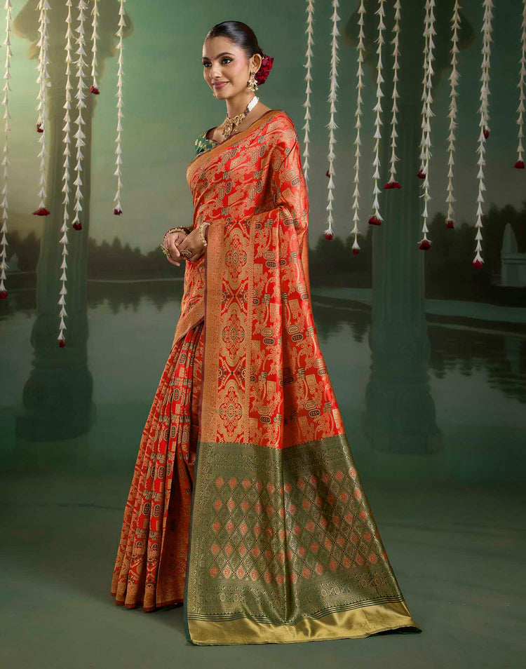 Bright Red Silk Woven Banarasi Saree