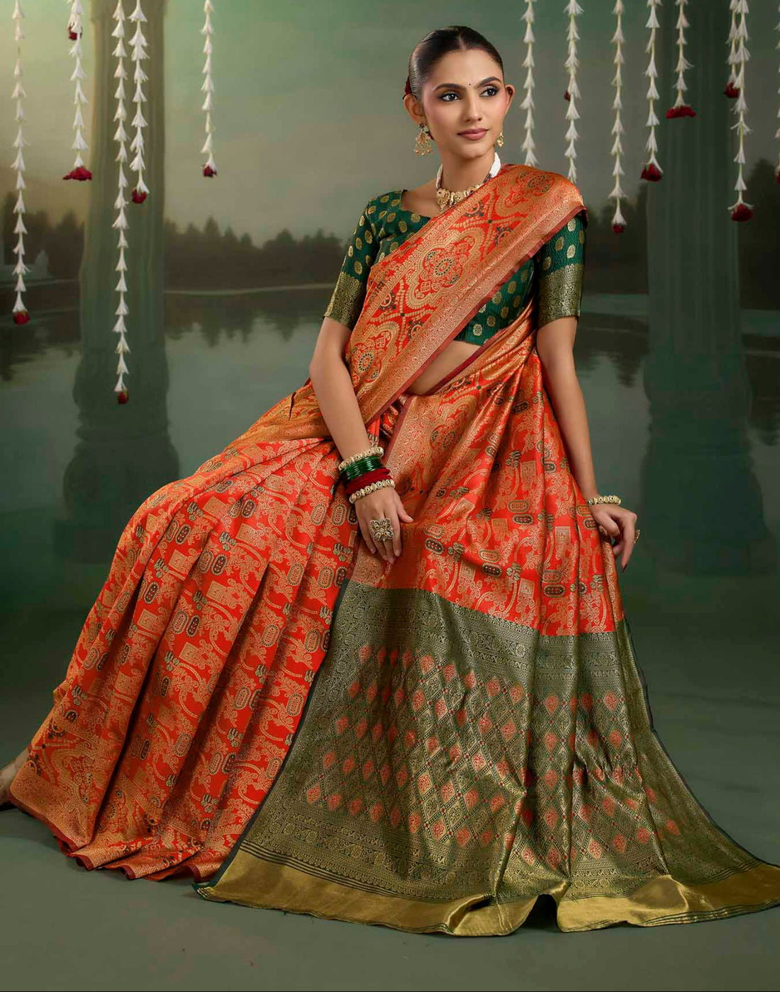 Bright Red Silk Woven Banarasi Saree