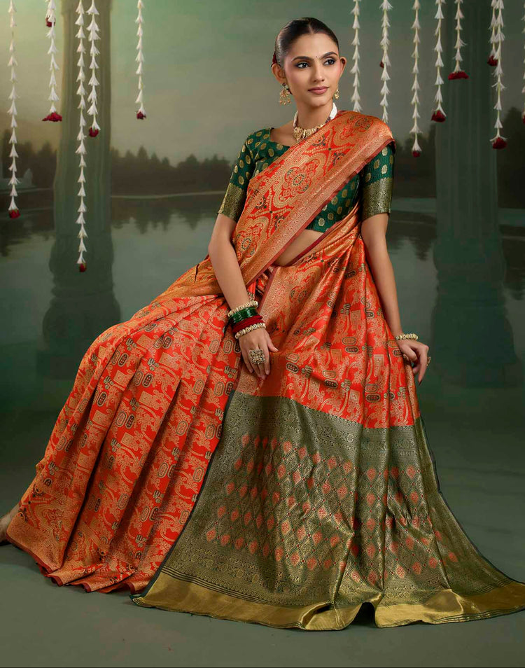 Bright Red Silk Woven Banarasi Saree