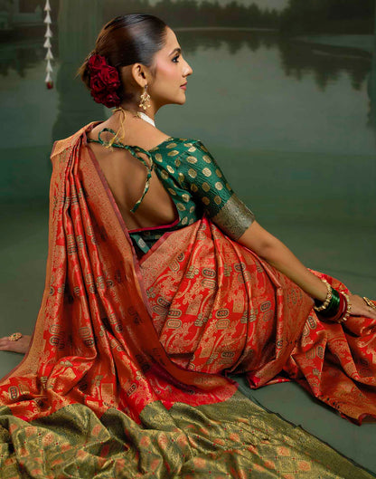 Bright Red Silk Woven Banarasi Saree