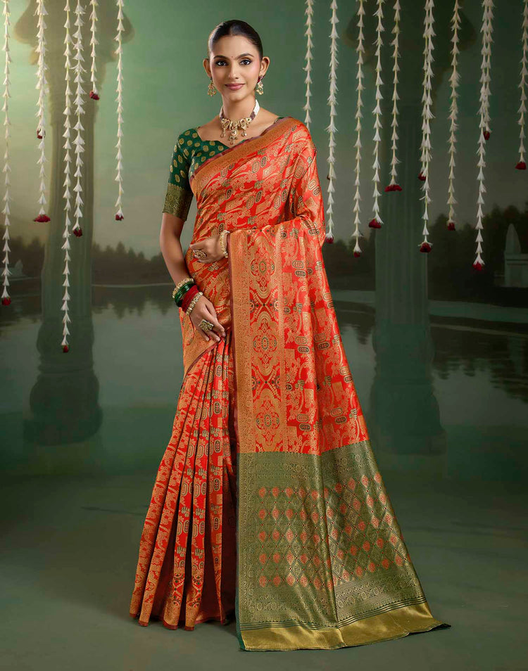 Bright Red Silk Woven Banarasi Saree