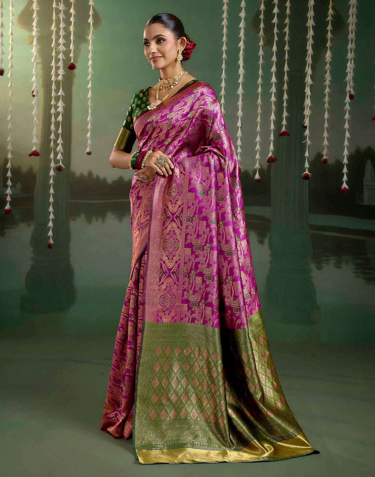 Magenta Silk Woven Banarasi Saree