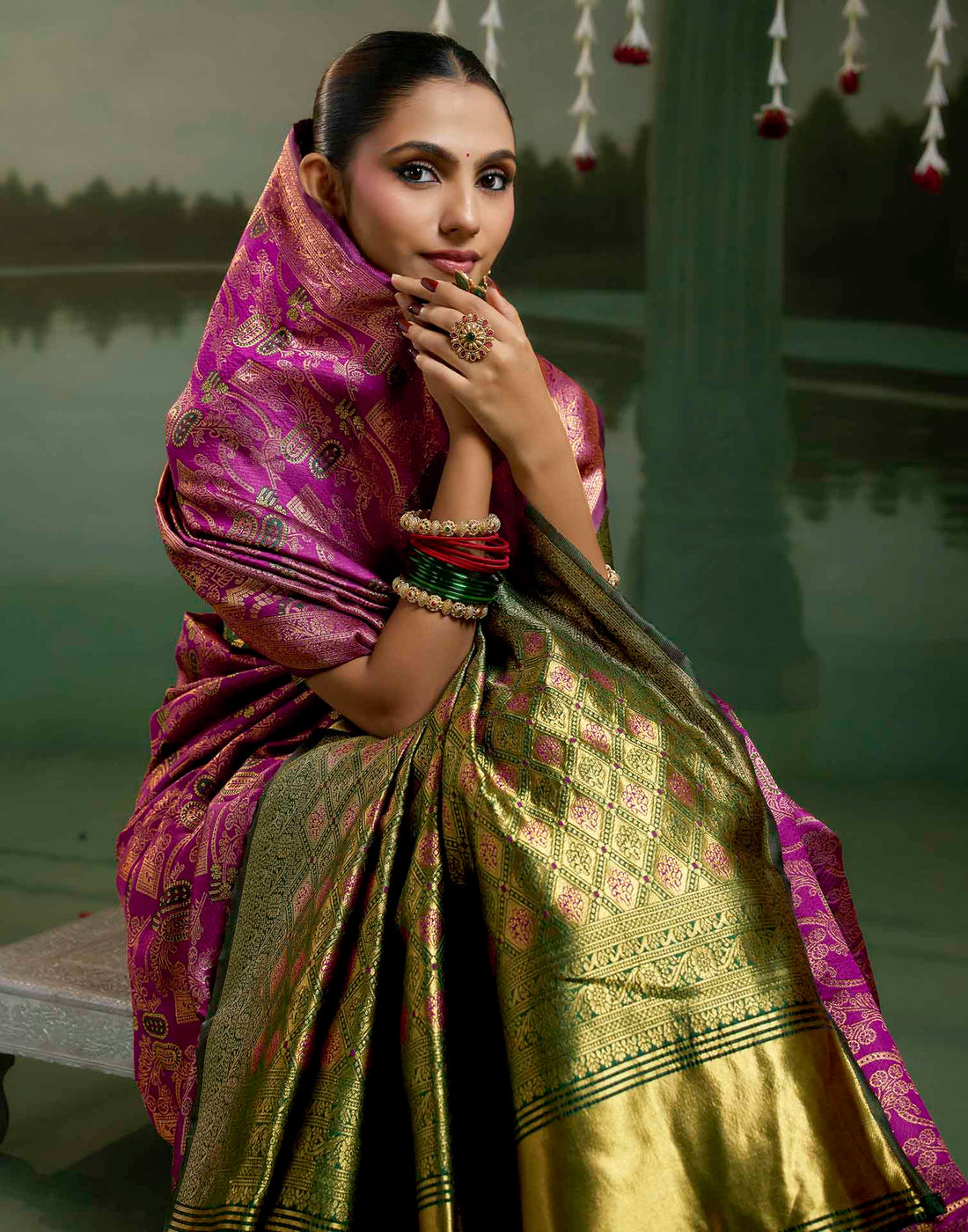 Magenta Silk Woven Banarasi Saree