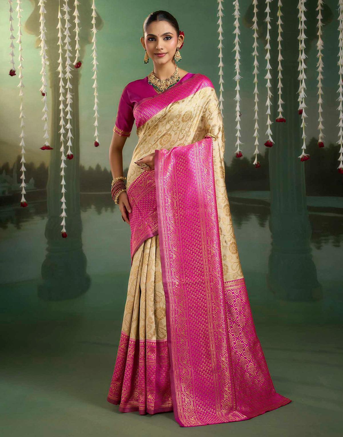 Off White Silk Woven Banarasi Saree