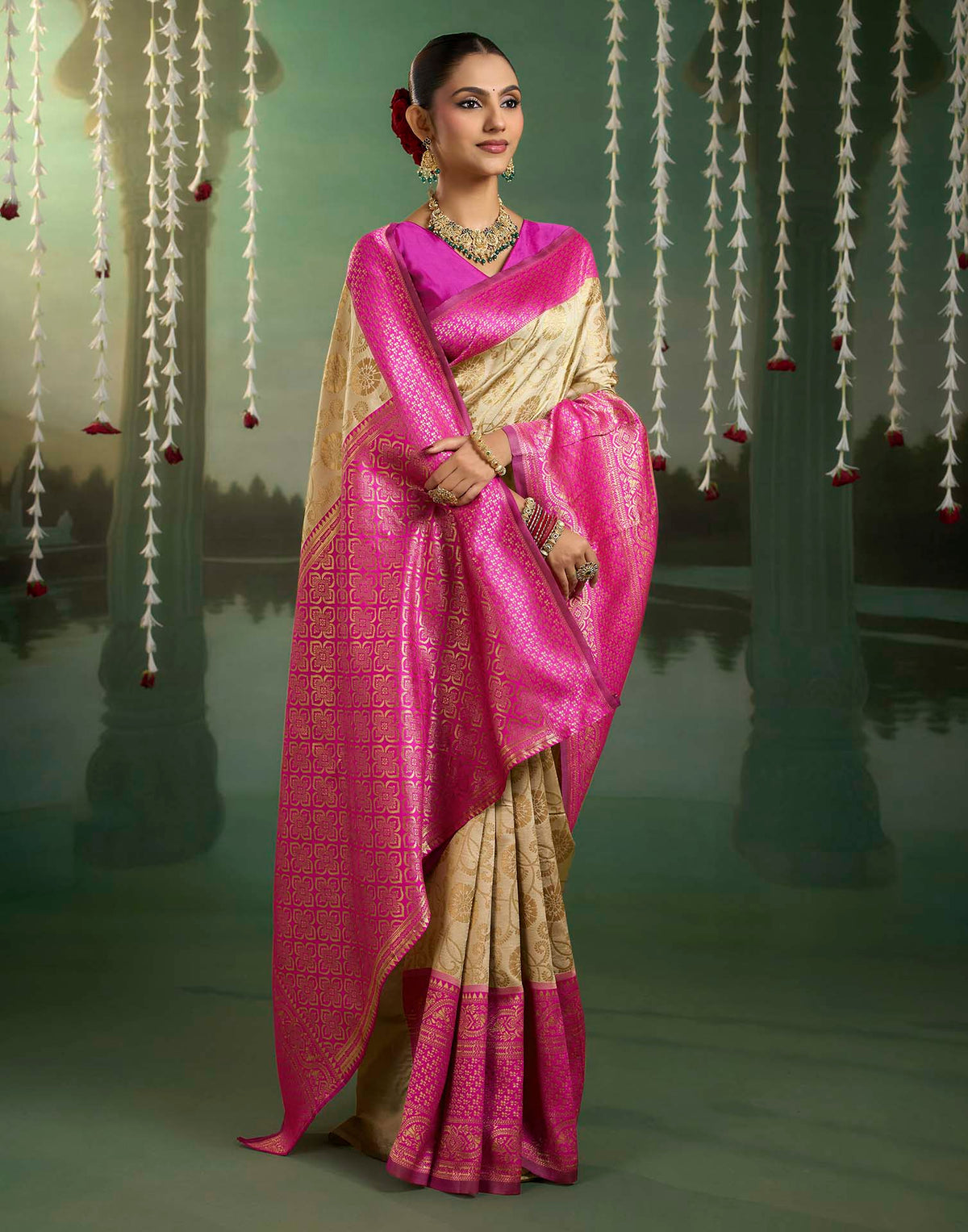 Off White Silk Woven Banarasi Saree