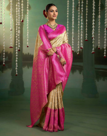 Off White Silk Woven Banarasi Saree