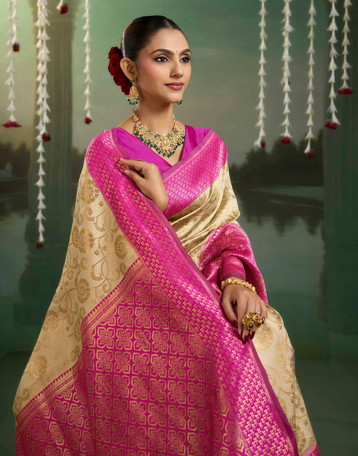 Off White Silk Woven Banarasi Saree